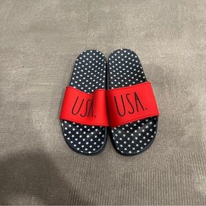Rae Dunn USA Slip on Slide Sandals - Red‎ White and Blue Size 8